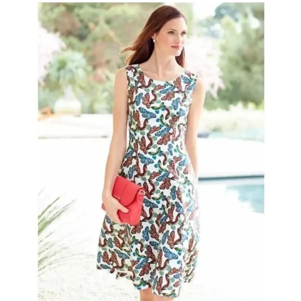 NWT Talbots Linen and Cotton Butterfly Pattern Sleeveless Dress